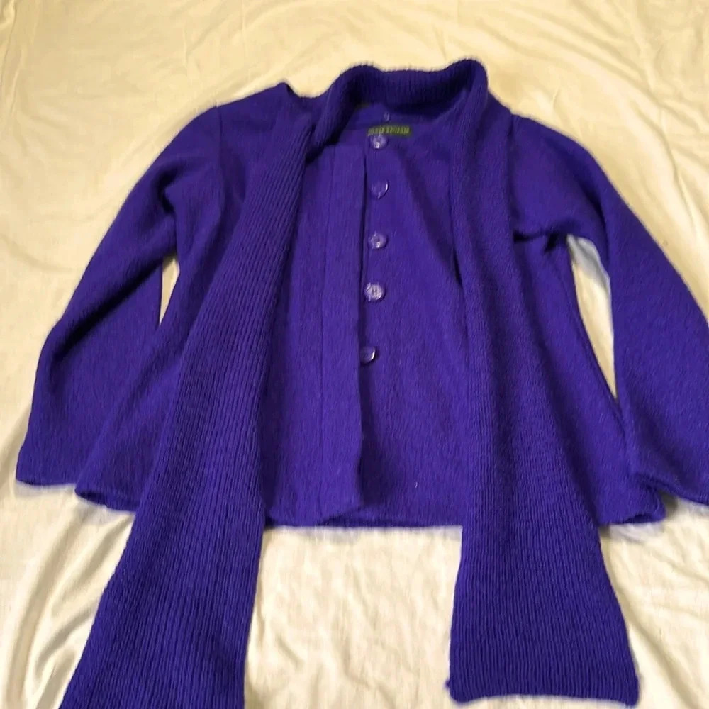 Harve Bernard 100% Wool Button Up Purple Cardigan and Scarf Large